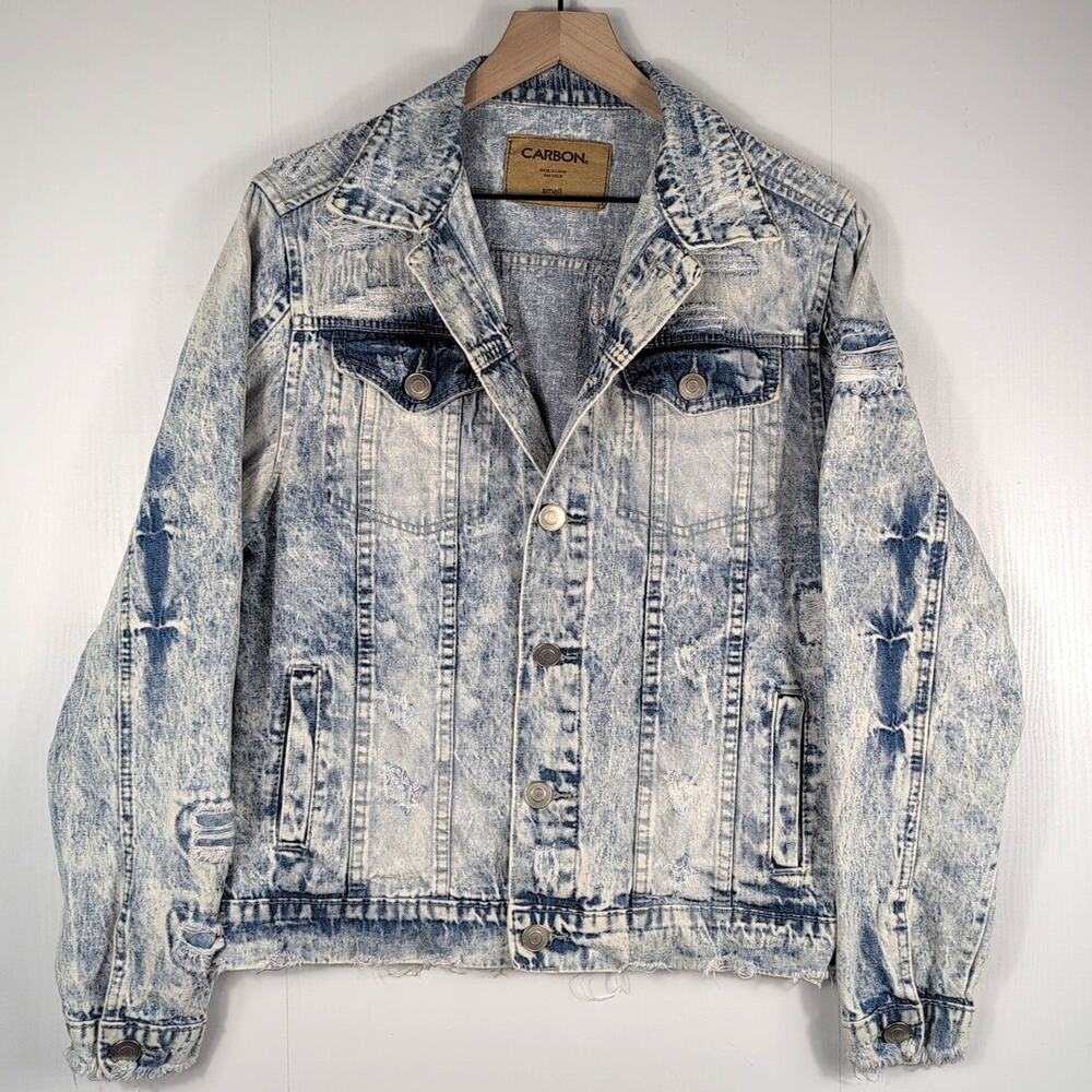 Vintage Carbon Denim Jacket Small Distressed Wash 100% Cotton Classic Retro Jean
